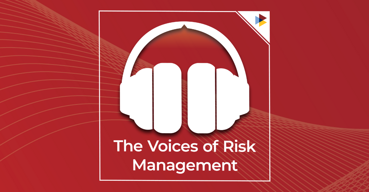 Voices of Risk Management Logo: An illustration of headphones with an umbrella in the negative space. 