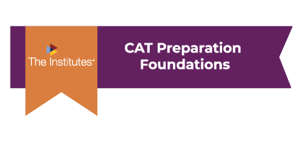 A purple badge with an orange ribbon and the words CAT Preparation Foundations