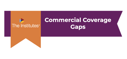 A purple badge with an orange ribbon and the words Commercial Coverage Gaps