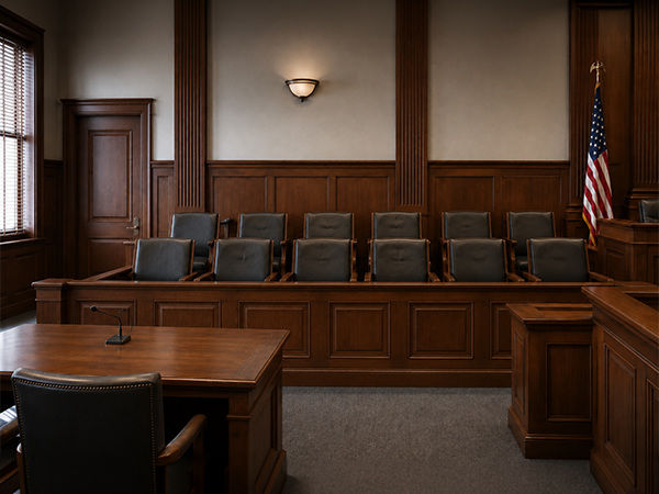 Juror seating area in a courtroom