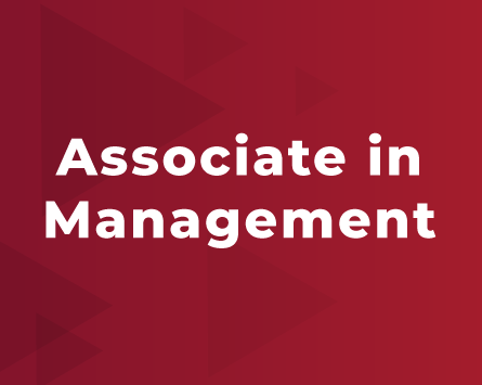 Associate in Management text on red background 