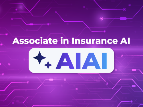 Purple gradient background with circuits with Associate in Insurance AI copy