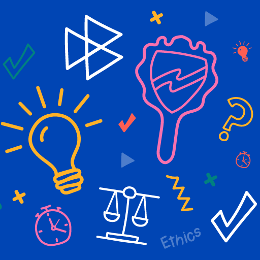 Different Ethics icons on blue background.