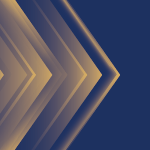 Abstract gold and navy graphic with layered chevron arrows pointing inward from both sides toward the center, creating a symmetrical design.