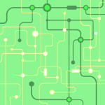 Green background with interconnected circuit-like lines and glowing nodes
