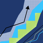 Abstract graph illustration with upward-trending lines and layered data visuals in blue and green tones, symbolizing growth on a graph.