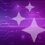Gradient purple background with circuit and AI prompt stars