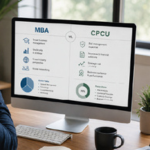 Computer screen with a web page comparing CPCU to MBA