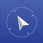 Silver compass on a blue grid background