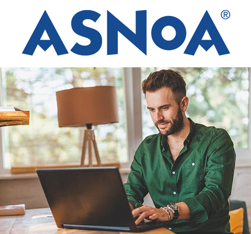 The ASNOA logo sits above a man working on a laptop